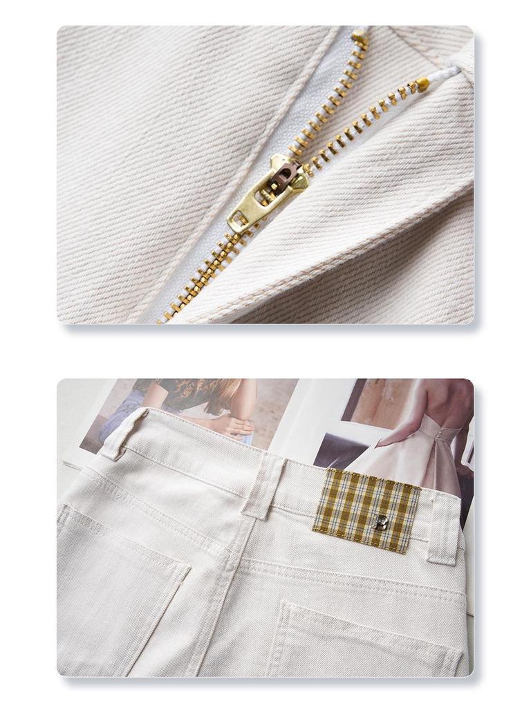 Women's White 2025 Spring/Fall High Street Wide-Leg Slimming Jeans