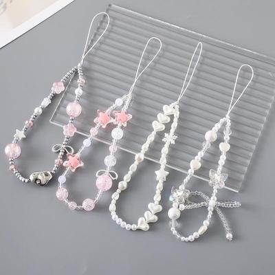 Fashion Pearl Love Bow Beaded Phone Chain Lanyard Jewelry for Women Sweet Five Pointed Star Non Slip Phone Case Rope Accessories