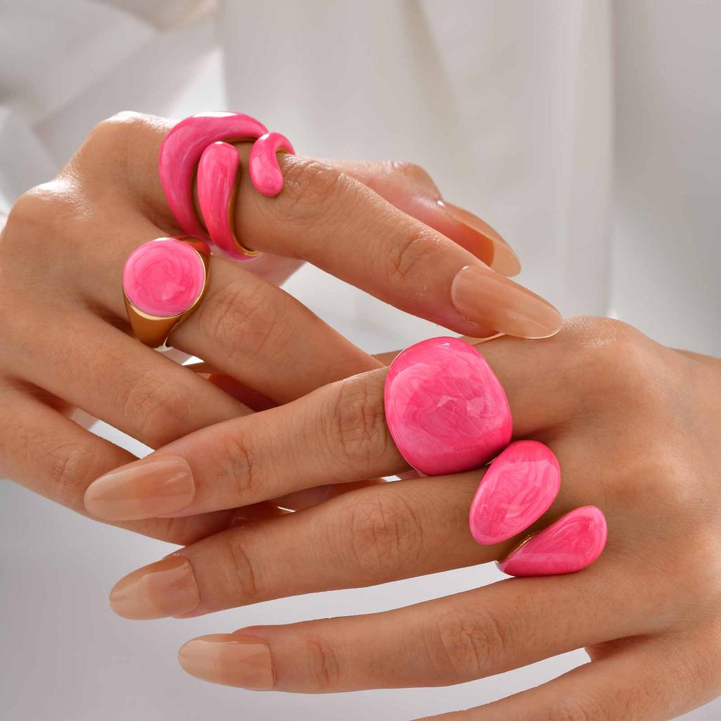 Onregelmatige Geometrische Kleurrijke Emaille Ring voor Vrouwen Gepersonaliseerde Roestvrijstalen Ring Hoge Kwaliteit Creatieve Vinger Sieraden