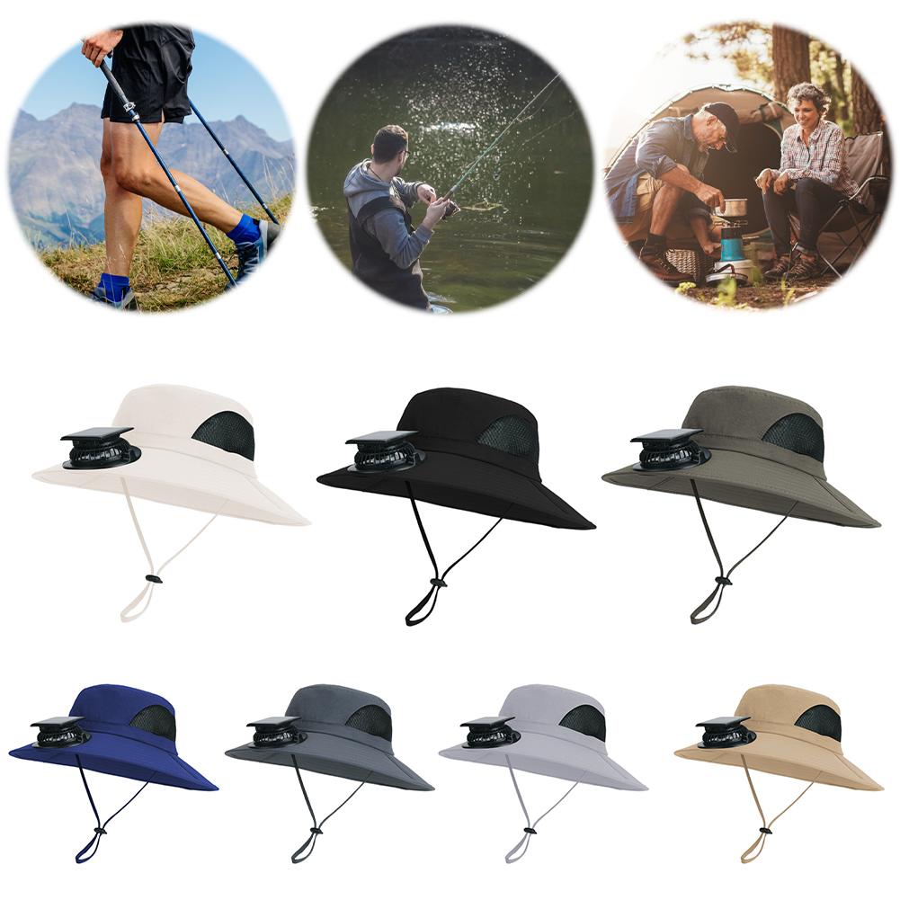 Wide Brim Solar Fan Hat Sun Bucket Hat UV Protection Beach Hat with Removable & USB Charging Fan for Beach Garden Outdoor Sports