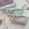 Ins Style Simple Fabric Pencil Case Bowknot Makeup Bag Large Capacity Storage Bag Stationery Pouch School Supplies Girls Gift