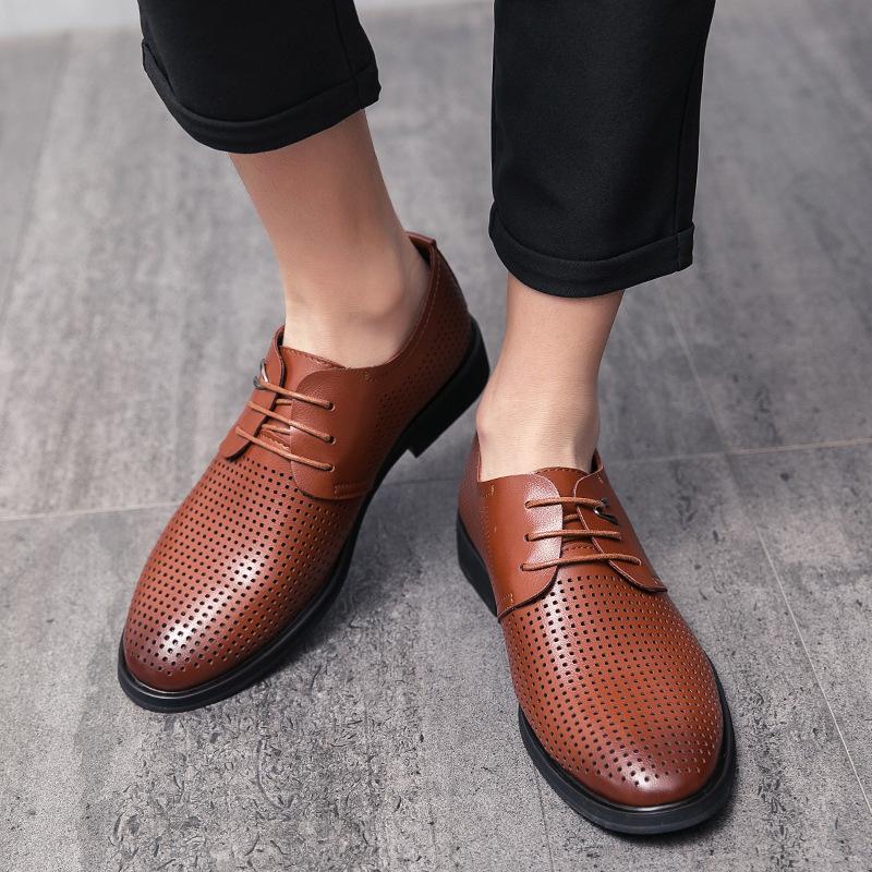 Men's shoes men's business casual shoes fashion breathable hole shoes youth lace-up small leather shoes men