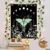 Floral Moth Moon Vertical Tapestry, Aesthetic Flower Black Witchy Tarot Decor Tapestry Wall Hanging For Girls Bedroom