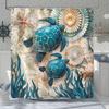 Sea Turtle Shower Curtain Ocean Map Starfish Shell Art Marine Life Design Beach Theme Bath Decor Waterproof Fabric
