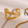  Waterproof 316L Stainless Steel Metal Round Bracelet Bangle Women Minimalist 18k Gold Color Texture Charm Jewelry
