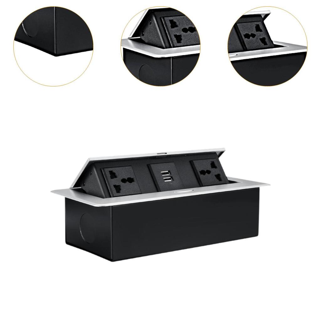 Desktop Hidden up Socket Embedded Power Strip Multifunctional Compact Connectivity Box Recessed Double USB Ports Power Socket
