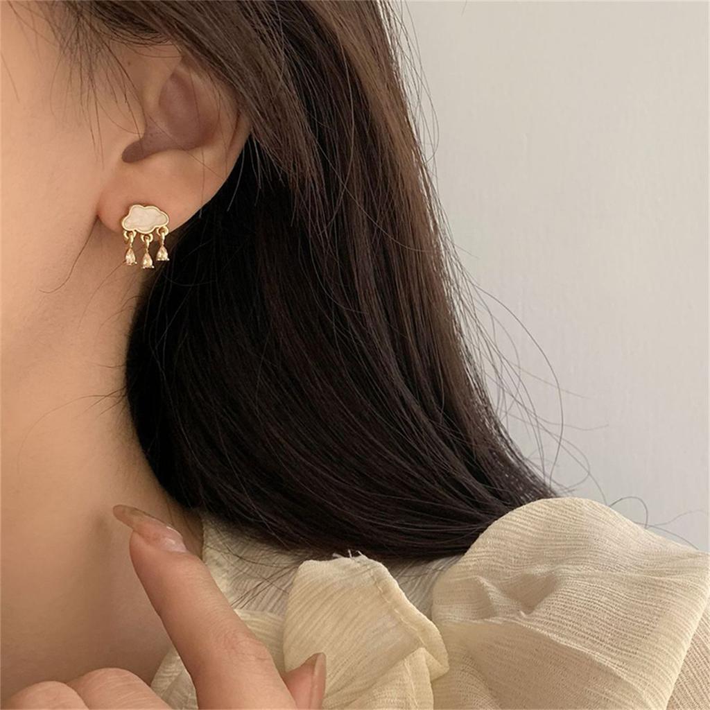 2025 New Fashion Cute Asymmetric Cloud Rain Earrings For Women Korean Crystal Long Chain Tassel Earrings Party Jewelry Brincos