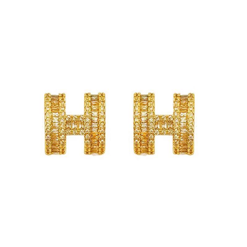 H-Letter Diamond Stud Earrings for Women: New Light Luxury, High-End Korean Fashion