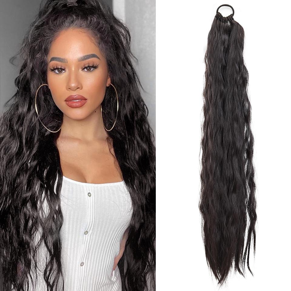 

Кучерявий довгий хвіст «Водна хвиля» Синтетичний парик на гумці Кучерявий хвіст-парик Підходить для щоденного носіння, вечірок, танців 60CM