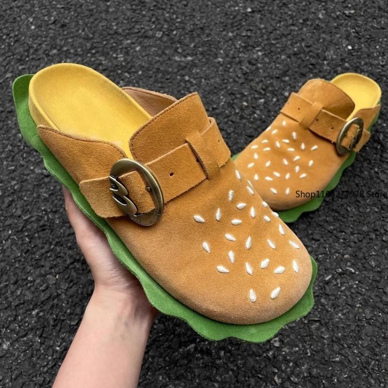 Mode Kreativ Cartoon Burger Aussehen Herren- und Damen Bocken Schuhe 2025 Sommer Neu Dicke Sohle Bequem Lässig Lazy Slipper
