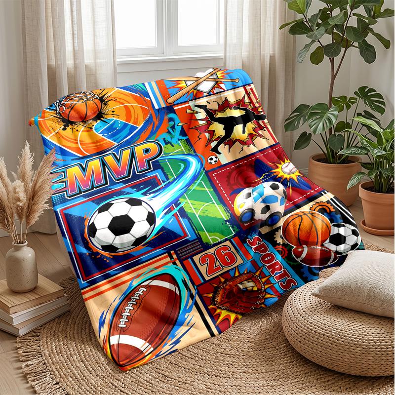 Sports Equipment Pattern Theme Blanket Lightweight Warm Flannel Blanket Decorative Throw Blanket for Home Decoration
