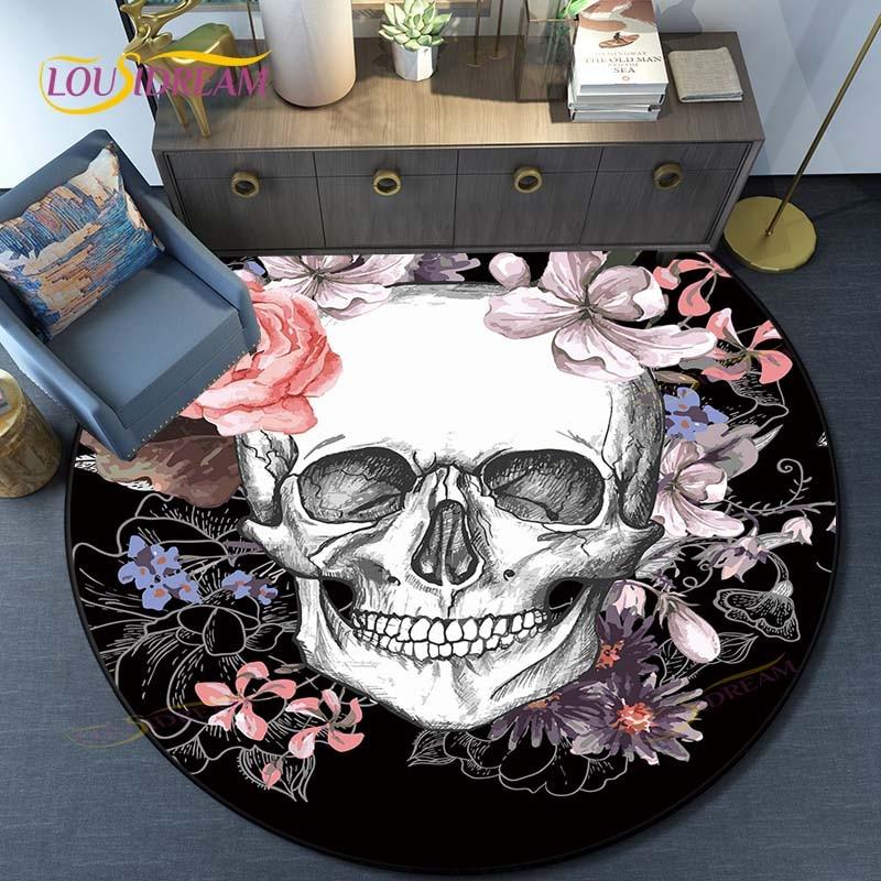 Skull 3D Print Waterproof and Non-slip Circle Cute Floor Rug Round Area Rugs Living Room Children Chair Tent Play Game Carpets