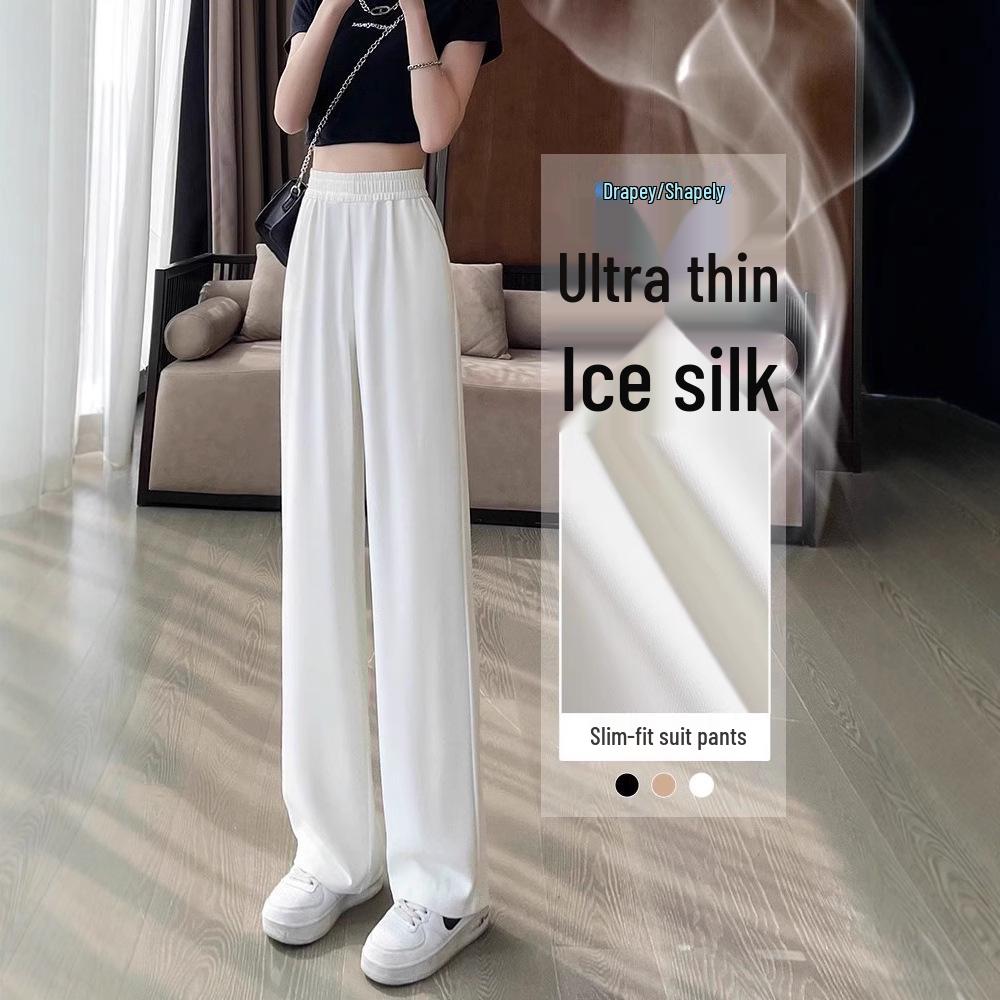 

2025 Women s High-Waisted Black Slimming Wide-Leg Summer Pants L: 109-120 lbs