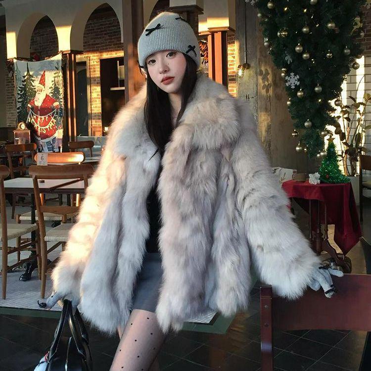 2025 Women s Mid-Length Gradient Faux Fur Coat - Thickened Petite Plush M 51-53 kg