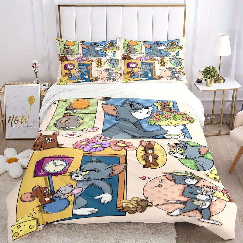 3-teiliges Gutes Freunde Tom & Jerry Bettwäsche-Set - Enthält 1 Bettbezug und 2 Kissenbezüge, Bequeme Bettwäsche mit Stilvollem Design für Schlafzimmer F016