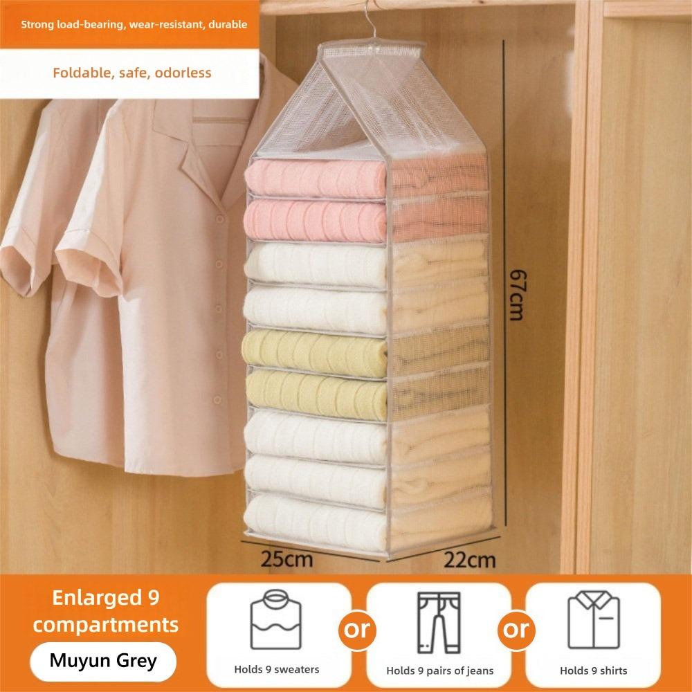 

Многослойный органайзер для шкафа Складной органайзер для нижнего белья Новый подвесной мешок для хранения в гардеробе Брюки Gray 9 compartments