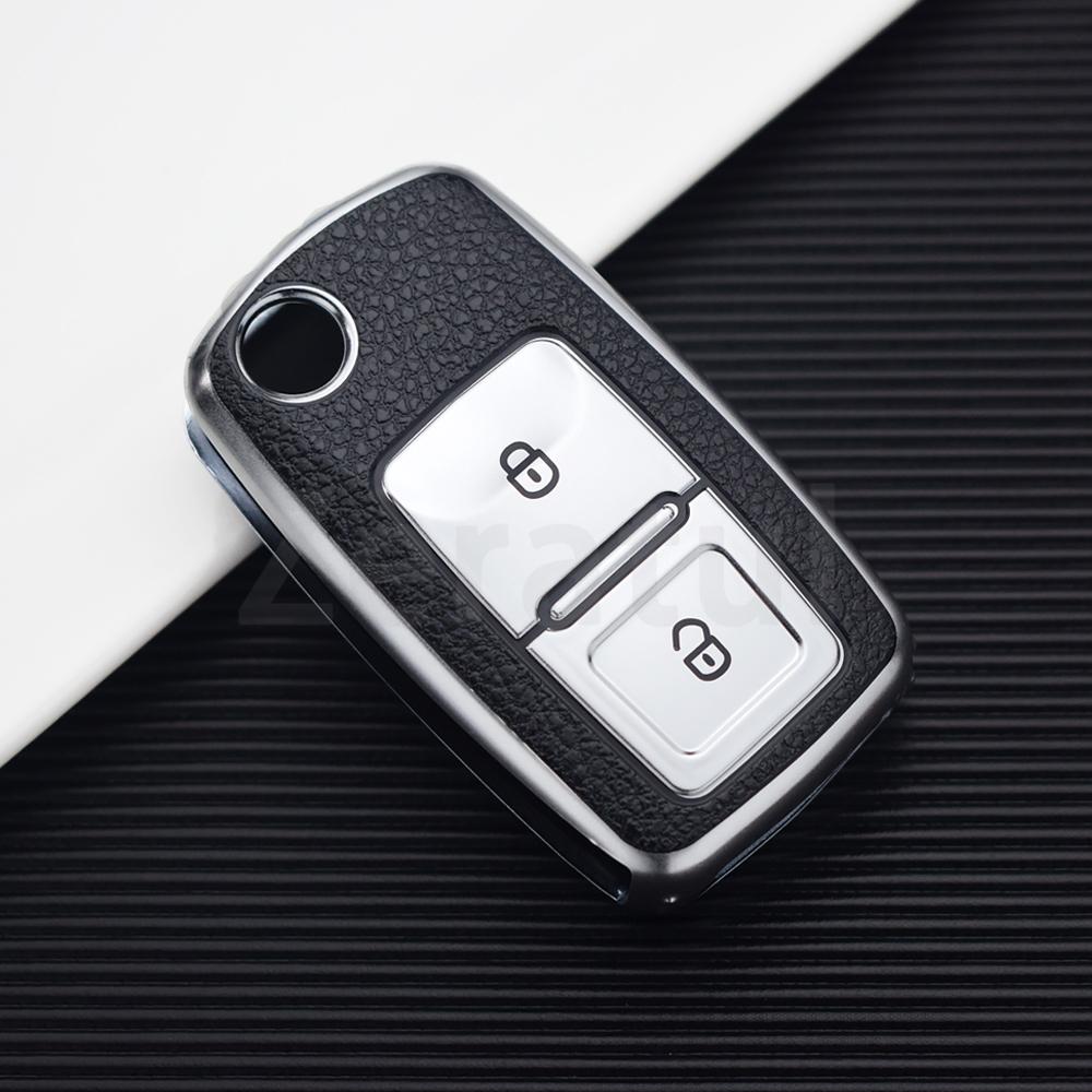 rmwpf7 2/3 Buttons TPU Leather Car Key Case Cover Shell Fob Bag for VW Volkswagen Polo Tiguan Passat Golf Jetta Lavida Skoda Octavia