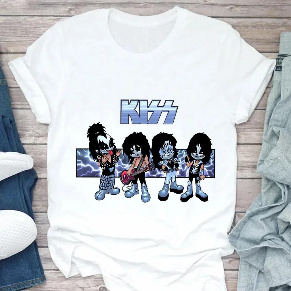 Sturmtruppler Fans Kuss Rockband Streetwear Weiß Mode Damen T-Shirts Harajuku Kleidung Kurzarm Sommer Damen Tops O-Ausschnitt