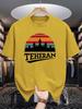 Unisex Crew Neck Tee Teheran Retro Sunset City Skyline Art Print Soft Cotton Loose Short Sleeve Summer Casual Male Streetwear Tops