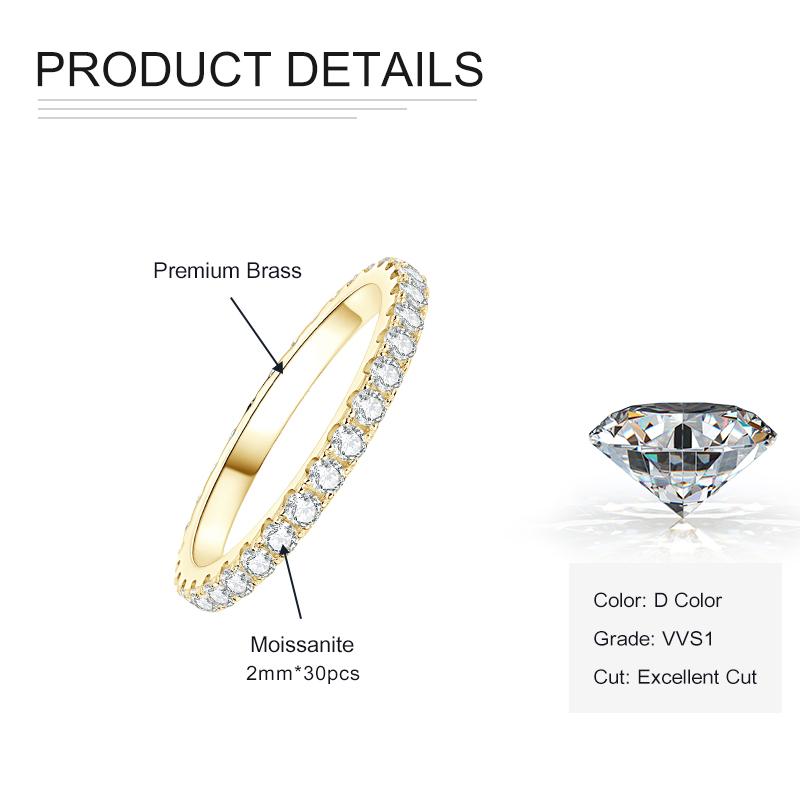 

Rrjzz 2MM D-Color VVS1 Moissanite Band Rings 14K Gold Plated Stackable Full Eternity Engagement Ring for Women GRA Certification 4