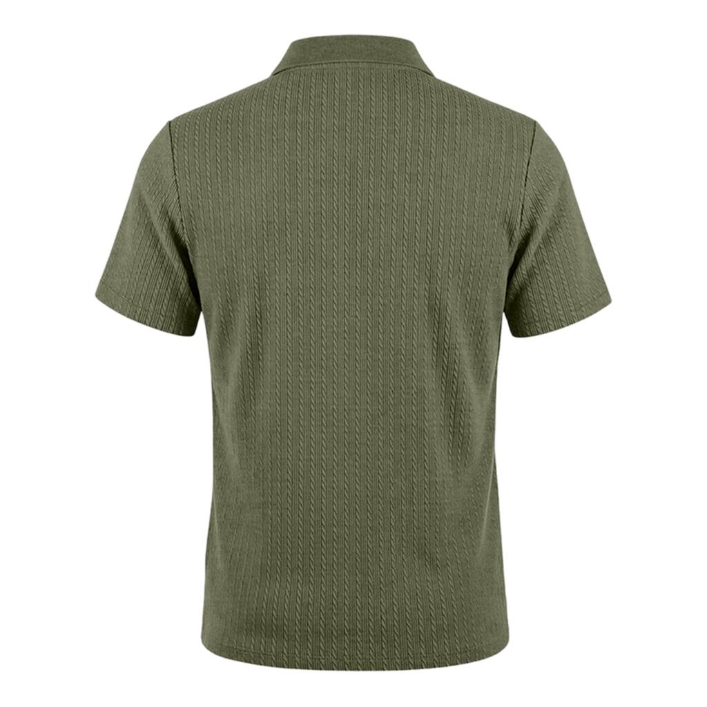 Men's Summer Knit Jacquard Stretch Texture Casual Short Sleeve Polo Shirt Lightweight Breathable Fabric Classic Fit