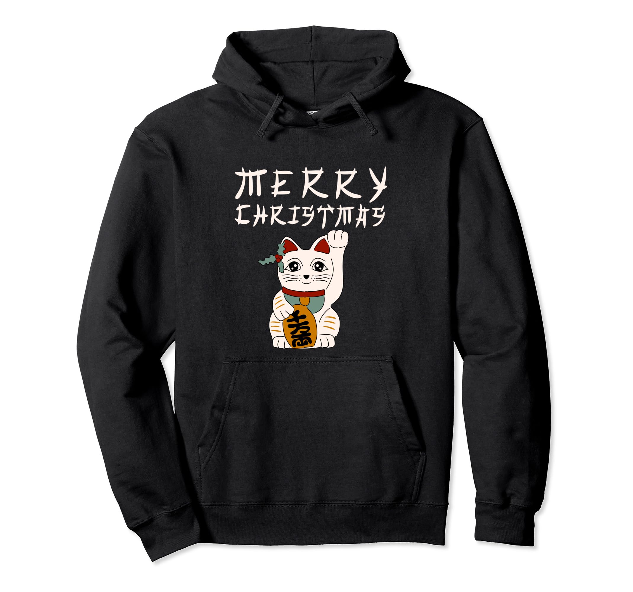 

Vintage Chinese Maneki Neko Christmas Beckoning Cat Hoodie чорний