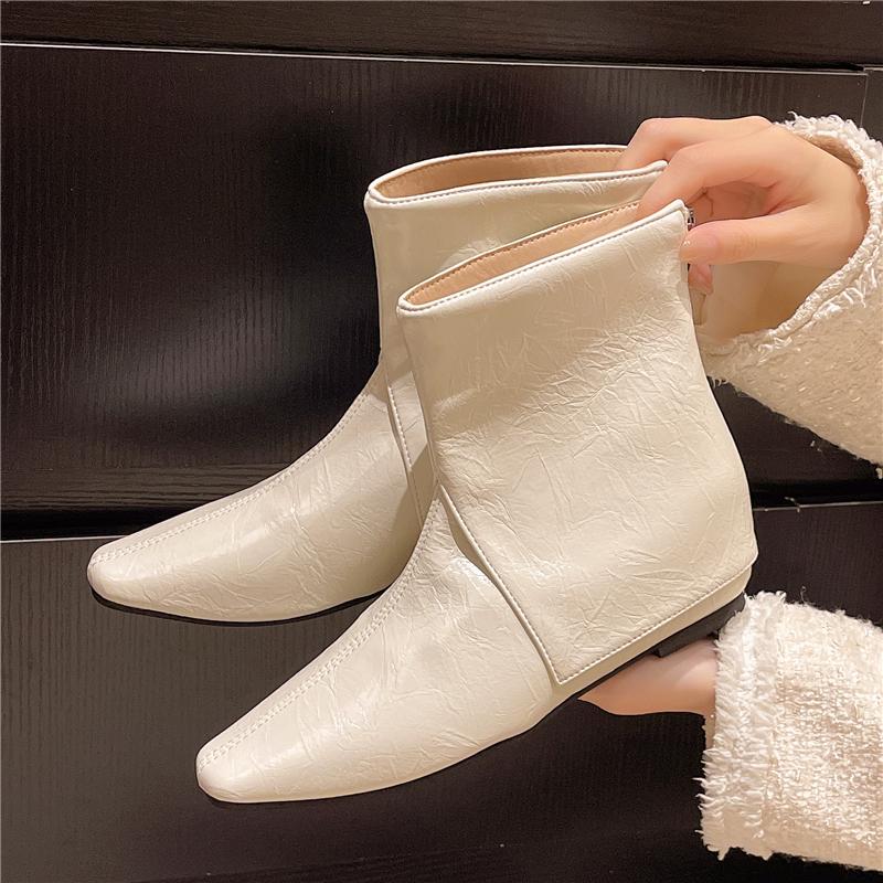 Fashion Temperament Flat Single Boots Autumn New Pointed Toe Rear Zipper Anti-Slip Wear-Resistant Sleeve Boots