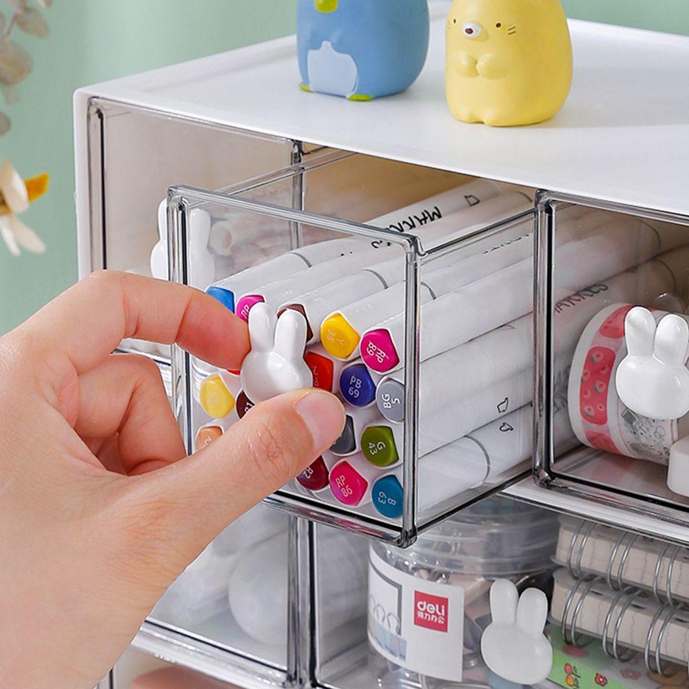 Desktop Cosmetic Kawaii Stationery Storage Box Ins Plastic Drawer Storage Pen Cabinet Office Desk Stackable Storage Organizer
