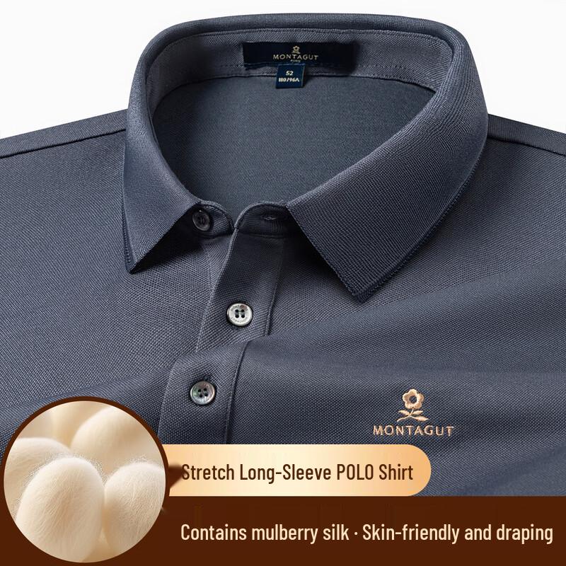 MONTAGUT Men s Silk Blend Elastic Double-Faced Polo Shirt XXL