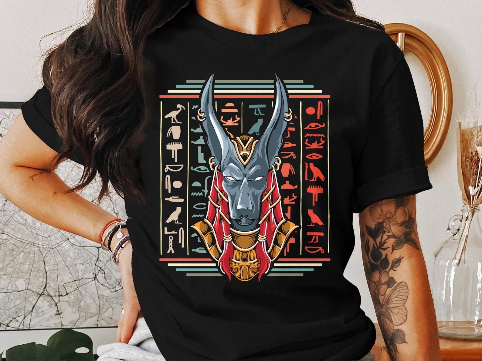 Egyptian God Anubis T-Shirt, Mythological Deity Art T-Shirt, Egypt Religion Hieroglyphics Tee, History Lover Gift Shirt 4XL