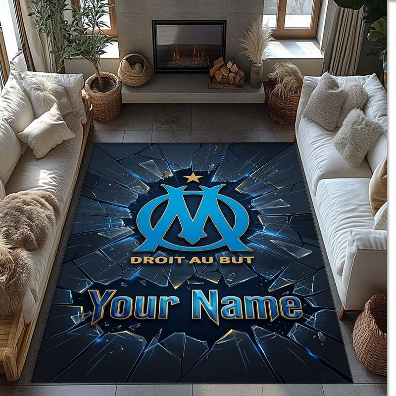 Olympique Marseille FC Printed Crystal Velvet Rug Non‑Slip Crystal Velvet Carpet For Sofa Bedroom Indoor Home Decoration