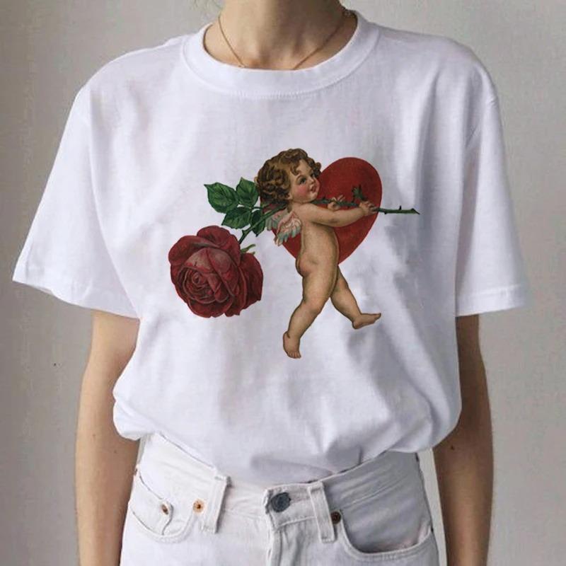 Angel Aesthetic Streetwear White Fashion Women TShirts Harajuku Short Sleeve Clothes Summer ONeck Tees Casual FeUnisex Tops