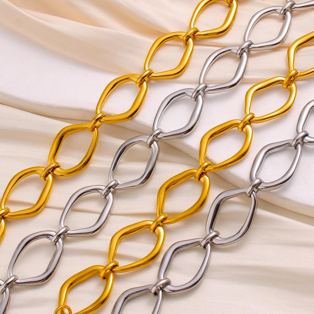 YueShi Stainless Steel Polygon Necklace Bracelet Set Trendy Jewelry
