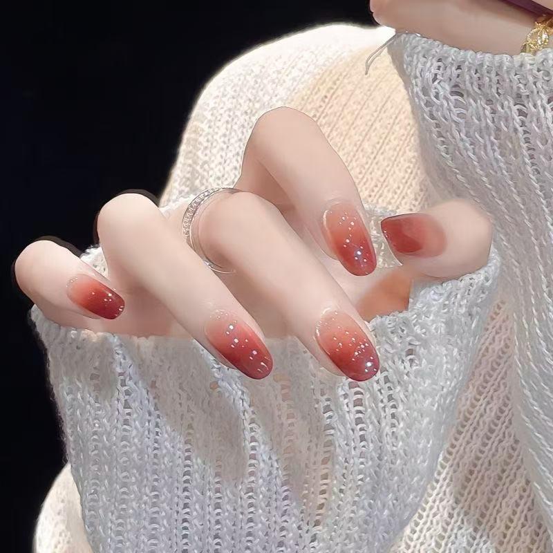 Plum Sauce Gradient Cat Eye Removable Nails: High-End Autumn/Winter Chic