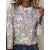 QICED Women's Fashion Casual Long Sleeve O-Neck Blouses & Shirts