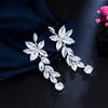Ircons Glittering Flower Leaf Shaped Long Dangle Wedding Bridal CZ Earrings Silver Plated Elegant Pageant Jewelry CZ210