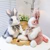 Cute Bowknot Plush Rabbit Backpack Realistic Long Fur Bunny Doll Cartoon Stuffed Animal Bag