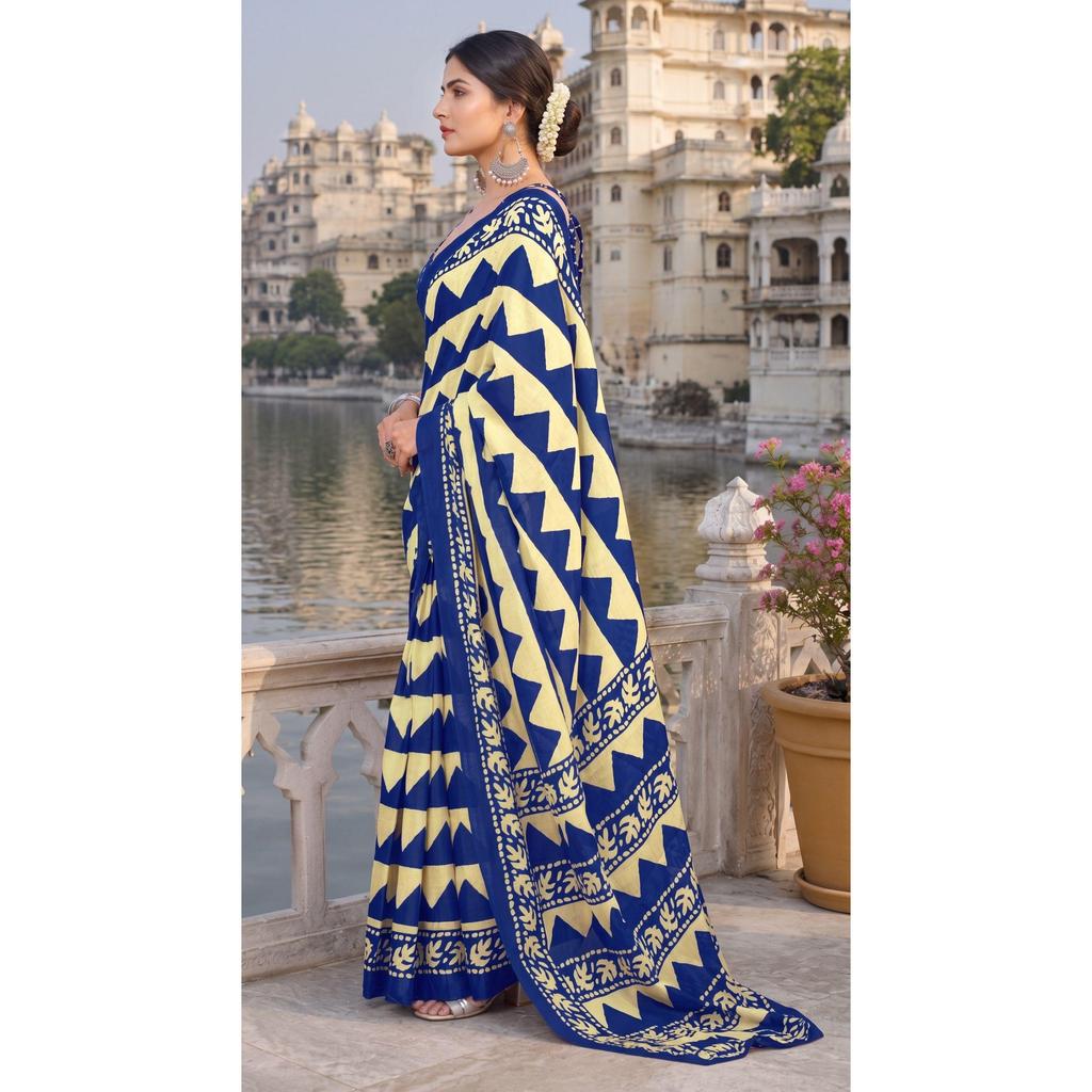 New Launch – Premium Mulmul Cotton Zigzag Hand Block Print Saree