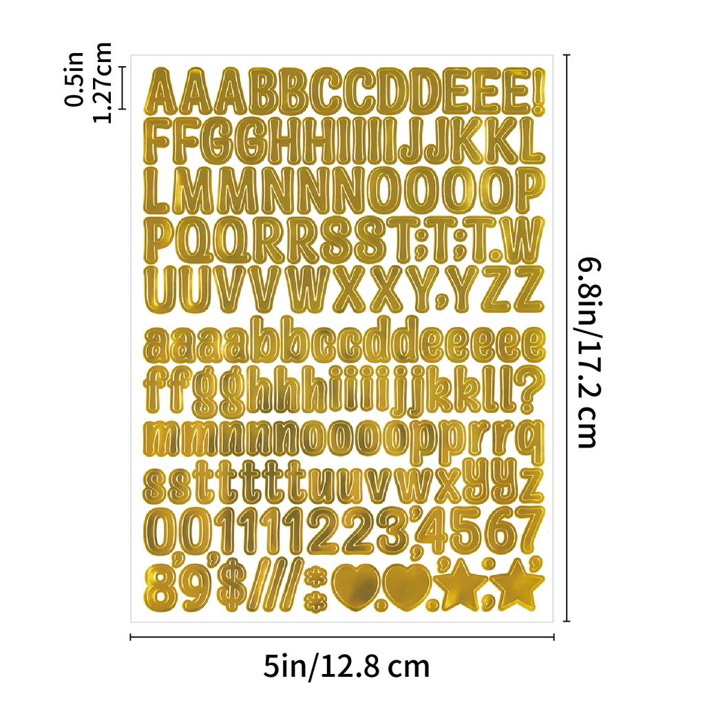 0.5-inch English Letter Sticker Gold and Silver Hand Account Gu Card Small Objects Decorative Small Size Alphanumeric Sticker