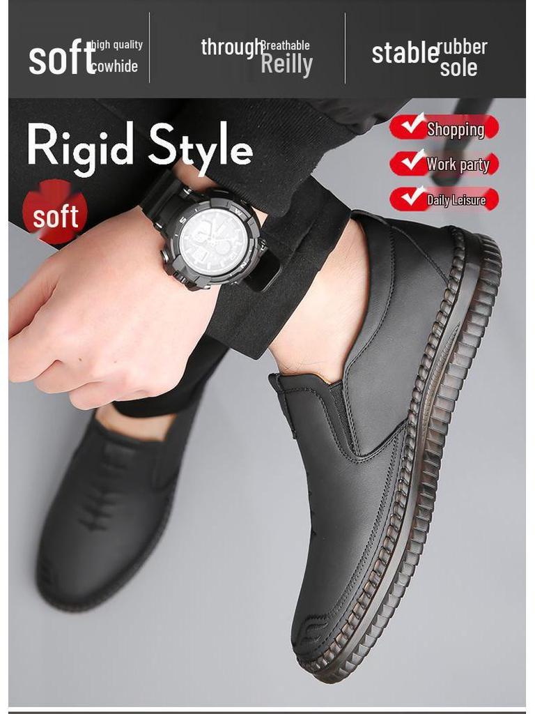 Lässige Slipper aus Leder für Herren: Atmungsaktive, rutschfeste, weiche Sohle für breite Füße – ideal für Frühling und Sommer