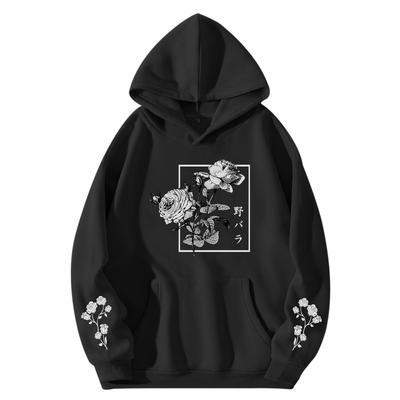 2025 New Rose Flower Print Hoodie Men's Cool Plus Size Fashion Simple Street Cotton Jumper Sweatshirt