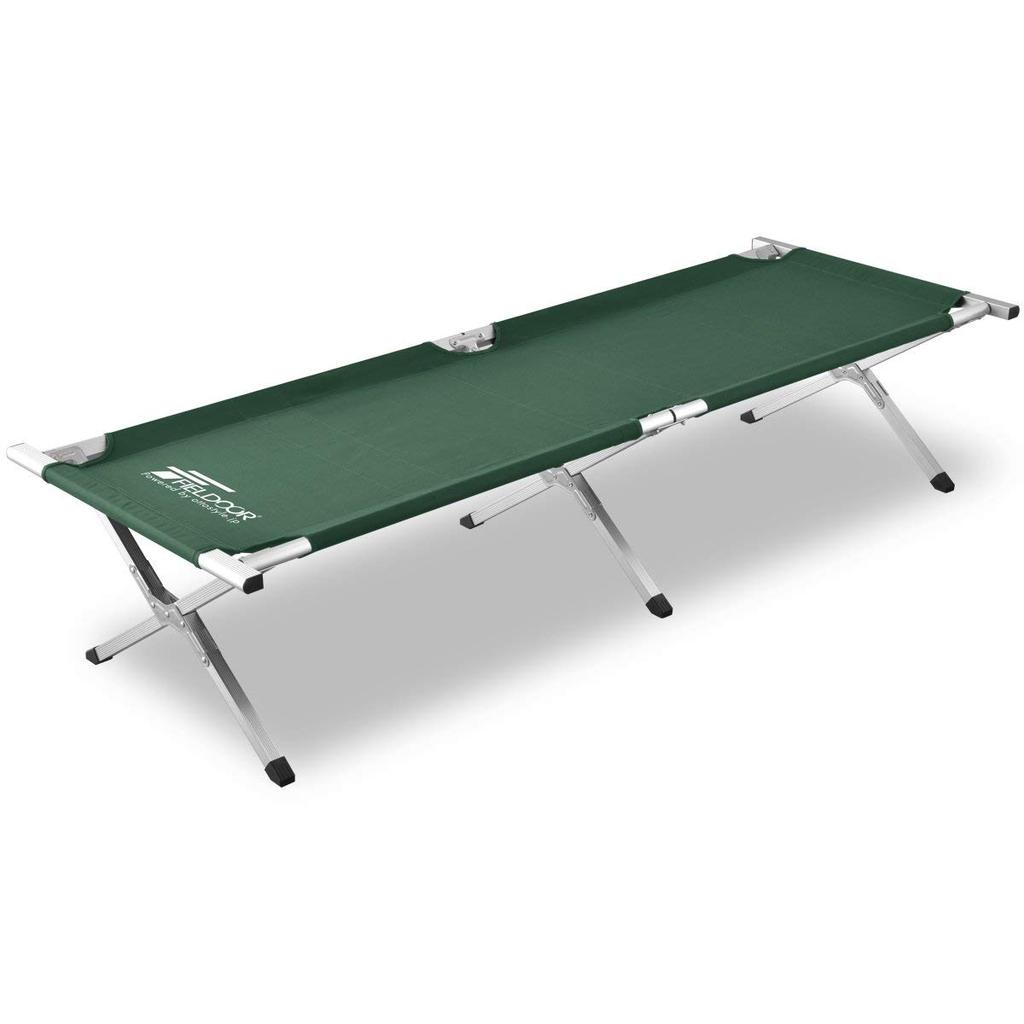FIELDOOR Venkovní dětská postýlka Nosnost 180 kg 190 x 69 x 40 cm Hliníková skládací lavice na táborák [zelená]