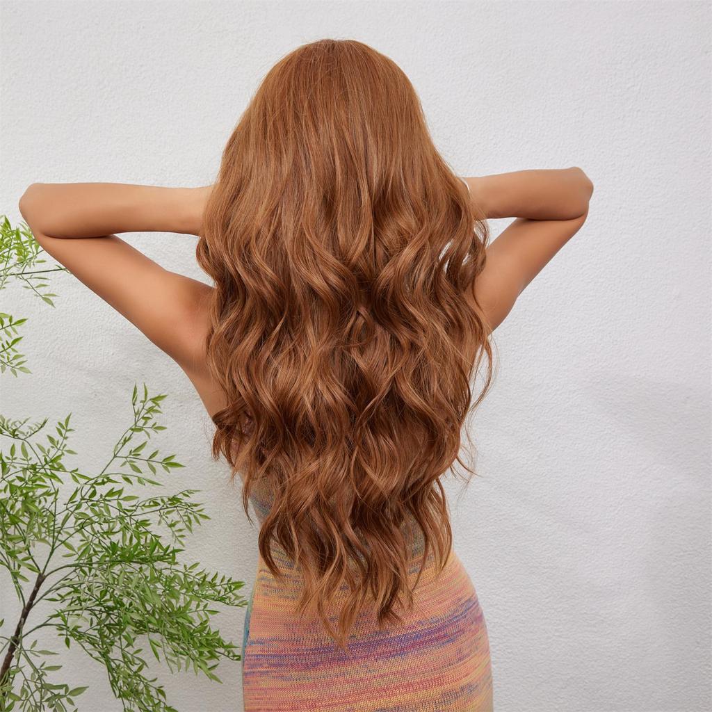 ALAN EATON Lange, gewellte Kunsthaarperücken in Ombré-Braun mit Pony für Damen, Cosplay, Alltag, Party, Dating, hitzebeständige Faserperücke