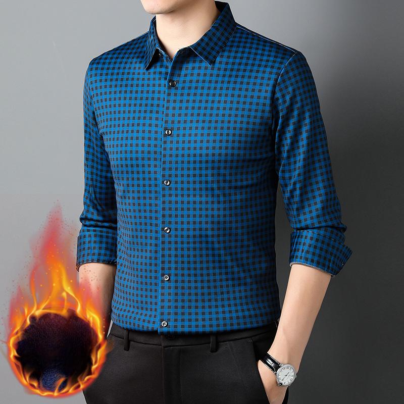 Winter Fleece Thickened Men's Long Sleeve No-Iron Shirt