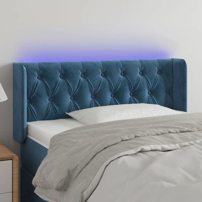 VidaXL Tête de Lit à LED Meuble de Chambre à Coucher Accessoire de Lit Simple Tête de Cadre de Lit Intérieur Bleu Foncé 3123612
