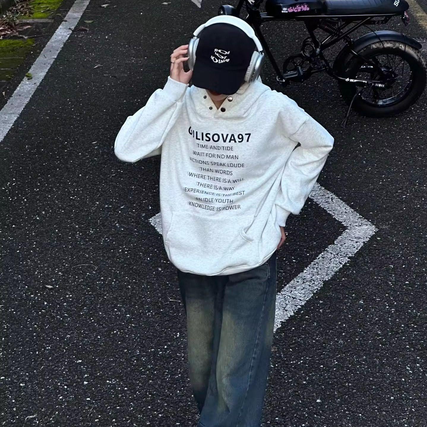 

Женский повседневный худи в американском стиле 2024: Трендовая куртка с принтом букв для осени/зимы S (60-80 jin)