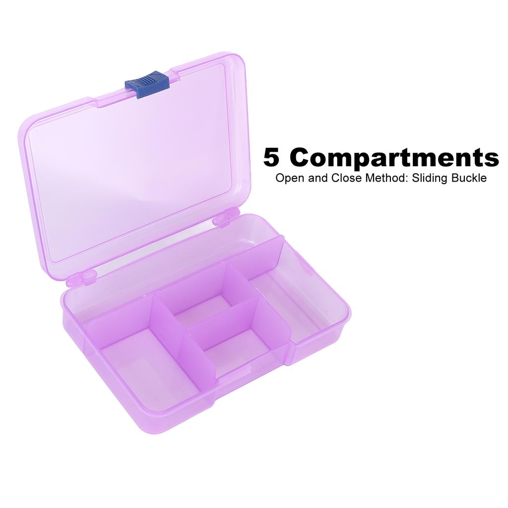 Grid Organizer Box Purple Sliding Buckle 5 Compartments Storage Container for Finger Ring Earrings Fake Nails