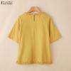 ZANZEA Women Casual Round Neck Solid Color Short Sleeve Blouse