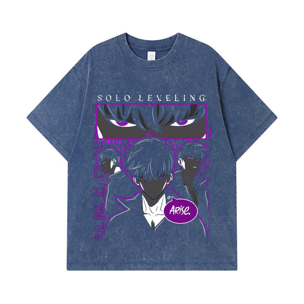 

275 GSM Washed T-shirts 100% Cotton Solo Leveling V11 Print Unisex Heavy Cotton T Shirt 2XL королівський синій колір
