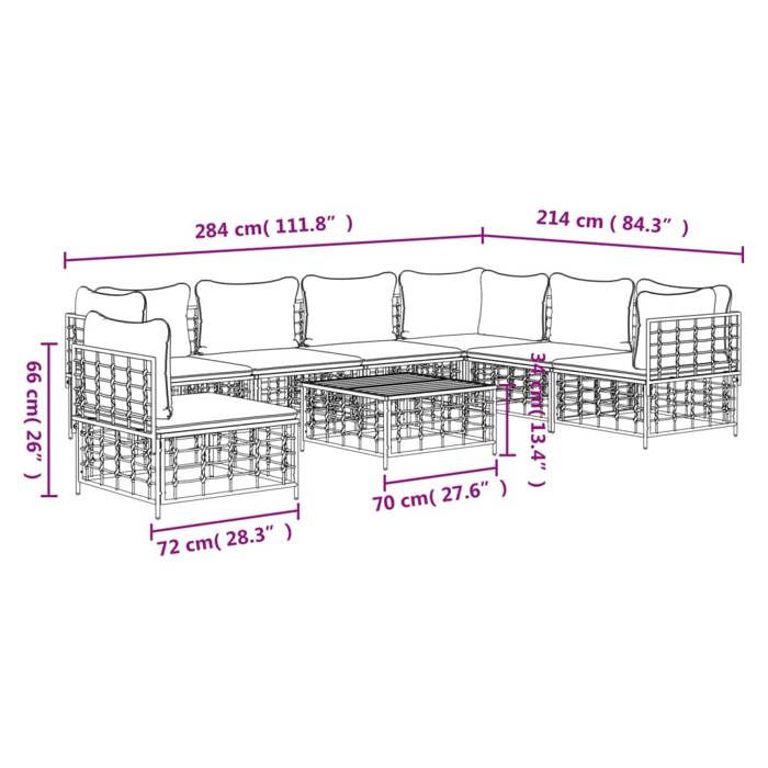 VidaXL Salon de jardin 8 pcs avec coussins anthracite résine tressée, ensemble de salon, ensemble de salon d'extérieur, 3186769